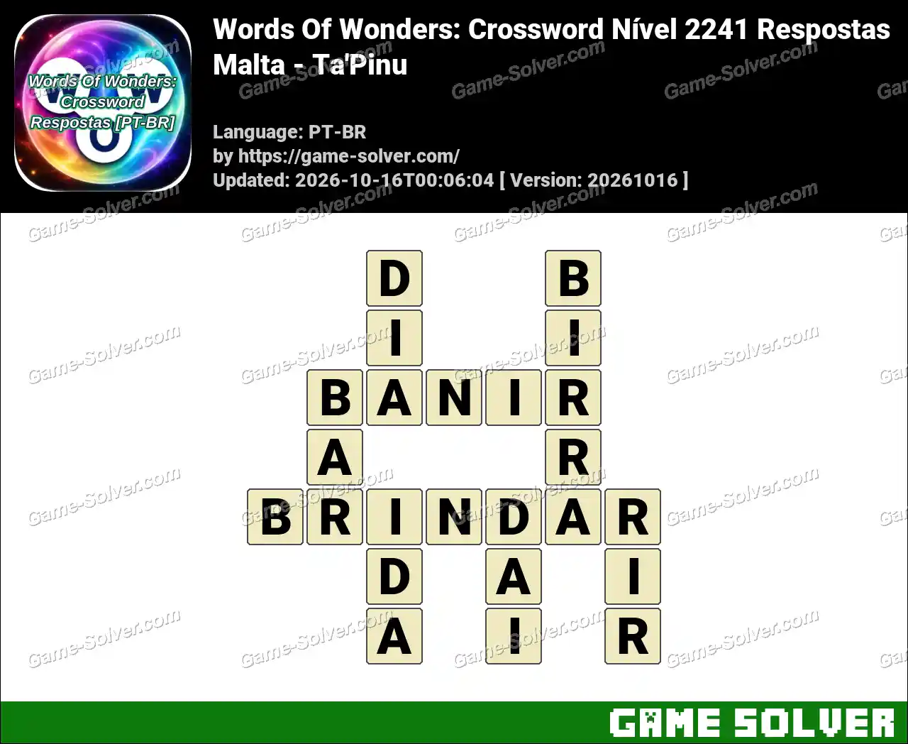 Words Of Wonders: Crossword Nível 2241 Respostas – Malta – Ta’Pinu